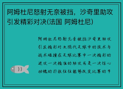 阿姆杜尼怒射无奈被挡，沙奇里助攻引发精彩对决(法国 阿姆杜尼)